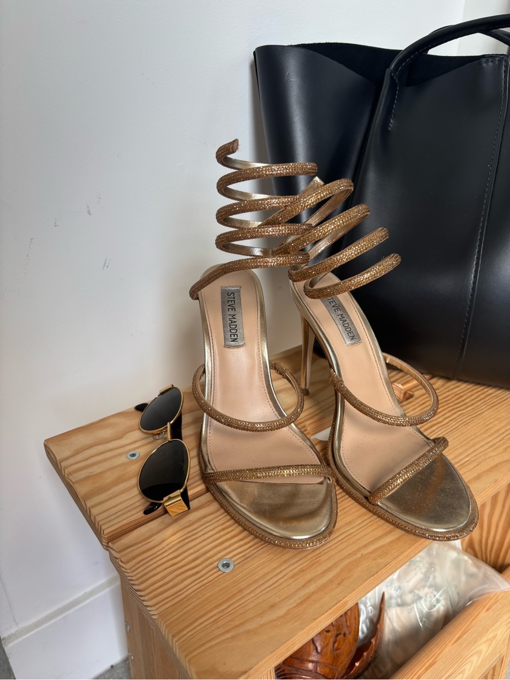 Steve Madden Metallic Gold Spiral-Wrap Stiletto Sandals